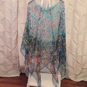 Handcut Polyester Cape / Shawl Blue and Floral.